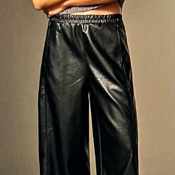 Pilcro Pants - Pilcro The Izzie Relaxed Pull-On Barrel Pants Faux Leather in Black Size L